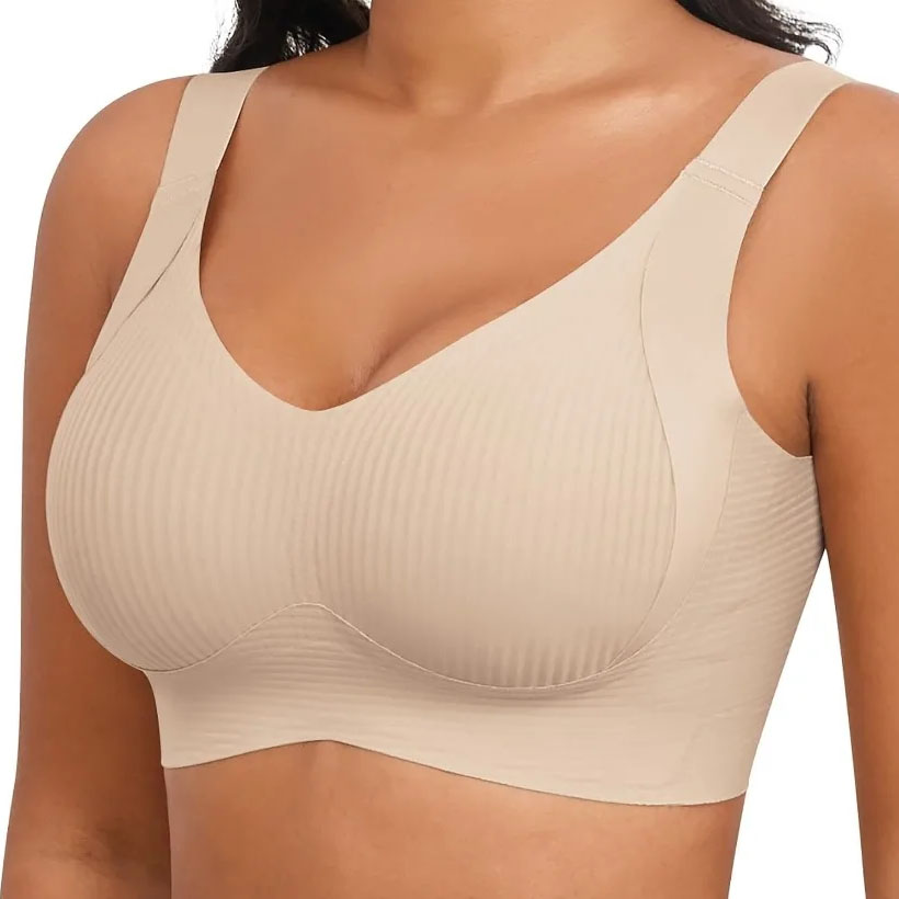 Full Coverage Bra - 女性用、ワイヤーなし、シームレス、ソフトなサポート力のあるブラジャー。シームレスでフルカバレッジ、バストアップ効果あり。無地で普段使いに最適な、通気性の良いブラジャー。