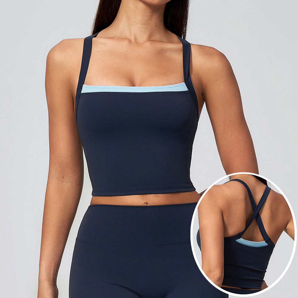 Minimizer Bra Women - 女性用クロスバックヨガタンクトップ、プッシュアップスポーツブラ、フィットネスランニングワークアウトジムベスト、カラーブロックスポーツ下着クロップトップ