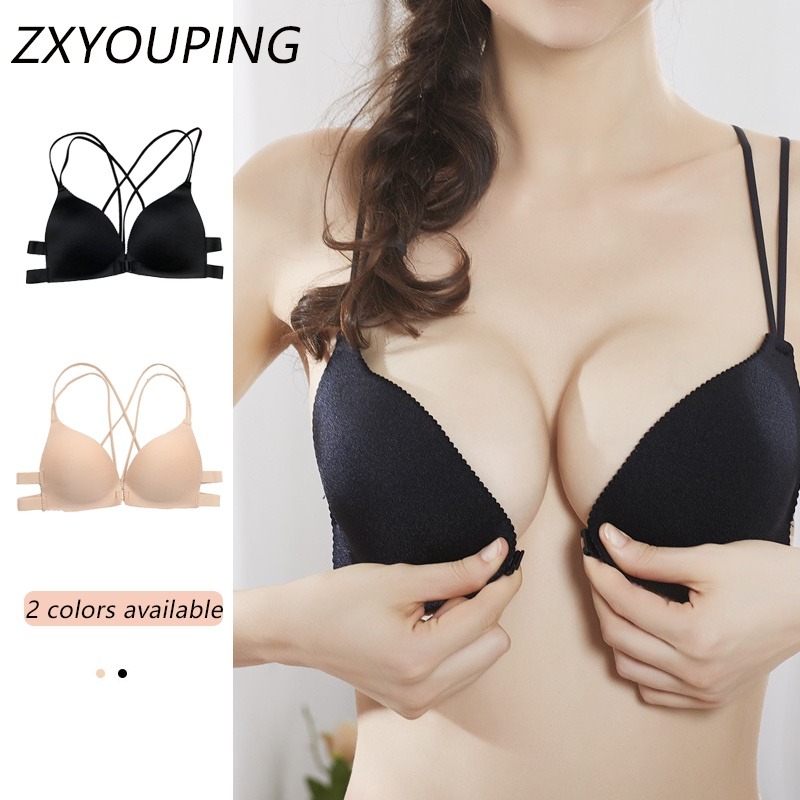 ワイヤーなしの腕立て伏せブラ,三角カップ,フロントバックル, - Minimizer Bra Women のレビューと価格