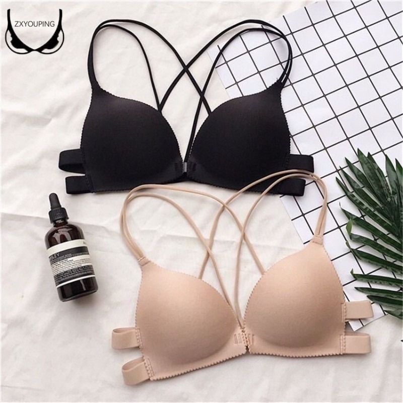 ワイヤーなしの腕立て伏せブラ,三角カップ,フロントバックル, - Minimizer Bra Women のレビューと価格
