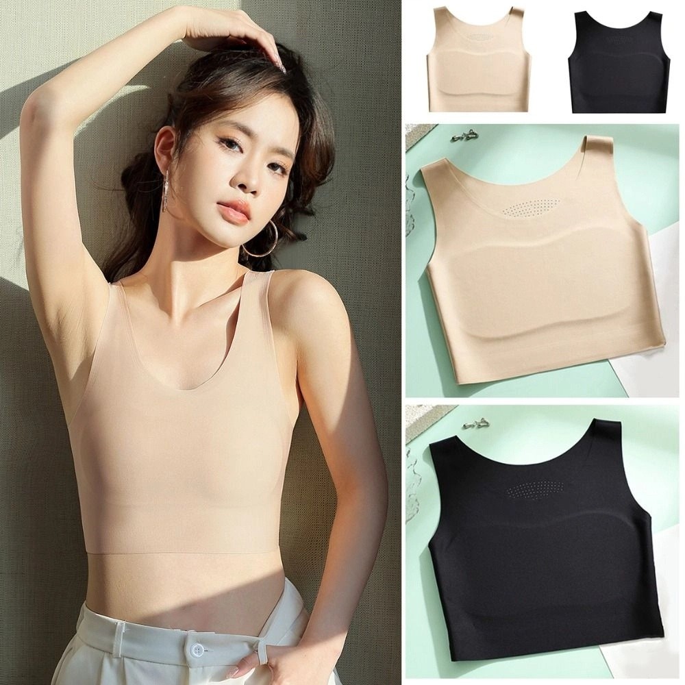 女性用アイスシルクシームレスワイヤレスビスチェ、Uネックスリ - Minimizer Bra Women のレビューと価格